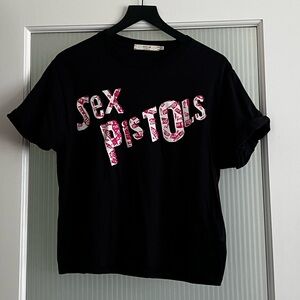 Alice + Olivia Black Sex Pistols Tee Shirt with rolled sleeve detail Size M/L
